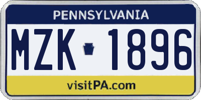 PA license plate MZK1896