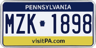 PA license plate MZK1898