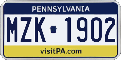 PA license plate MZK1902