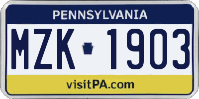 PA license plate MZK1903