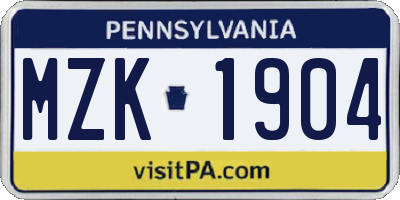 PA license plate MZK1904