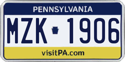 PA license plate MZK1906