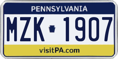 PA license plate MZK1907