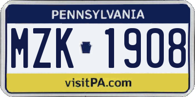 PA license plate MZK1908