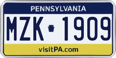 PA license plate MZK1909