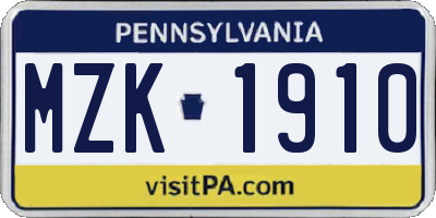 PA license plate MZK1910