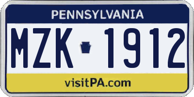 PA license plate MZK1912