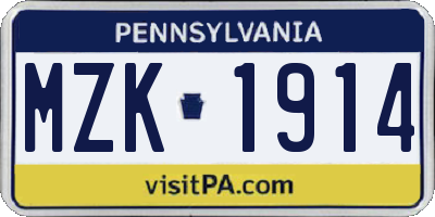 PA license plate MZK1914