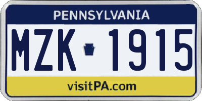 PA license plate MZK1915