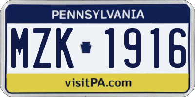 PA license plate MZK1916