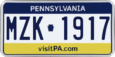 PA license plate MZK1917