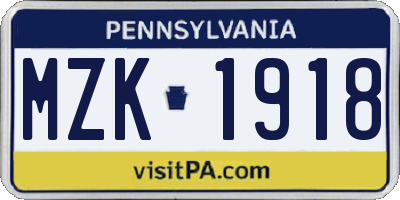 PA license plate MZK1918