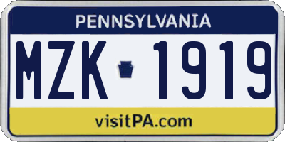 PA license plate MZK1919
