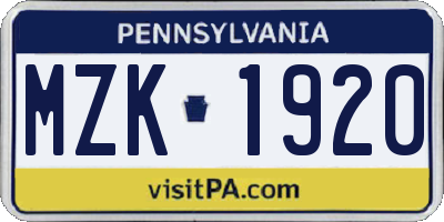 PA license plate MZK1920
