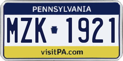 PA license plate MZK1921