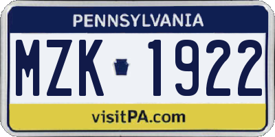 PA license plate MZK1922