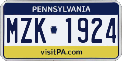 PA license plate MZK1924