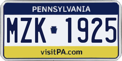 PA license plate MZK1925