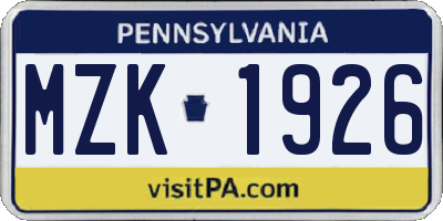 PA license plate MZK1926