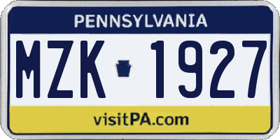 PA license plate MZK1927