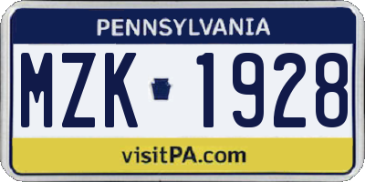 PA license plate MZK1928