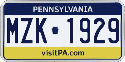 PA license plate MZK1929