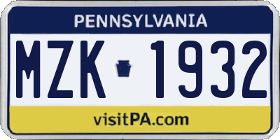 PA license plate MZK1932