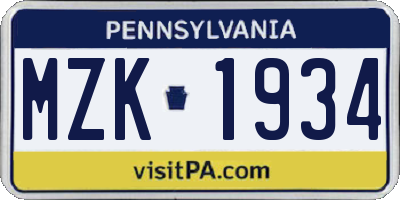 PA license plate MZK1934