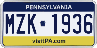PA license plate MZK1936