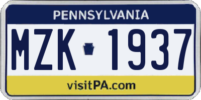 PA license plate MZK1937