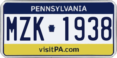 PA license plate MZK1938