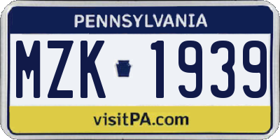 PA license plate MZK1939