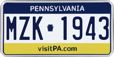 PA license plate MZK1943