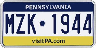 PA license plate MZK1944