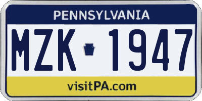 PA license plate MZK1947