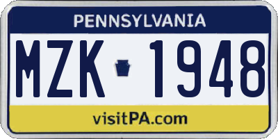 PA license plate MZK1948