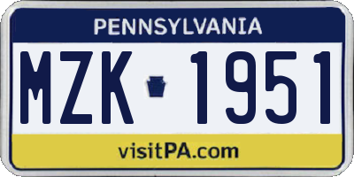 PA license plate MZK1951