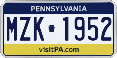 PA license plate MZK1952