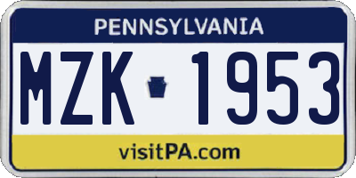 PA license plate MZK1953