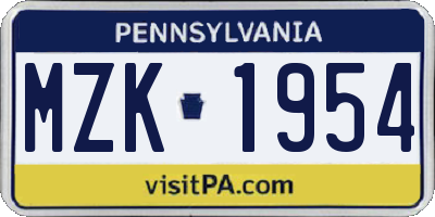 PA license plate MZK1954