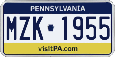 PA license plate MZK1955
