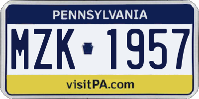 PA license plate MZK1957
