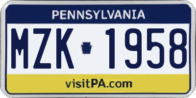 PA license plate MZK1958