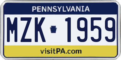 PA license plate MZK1959
