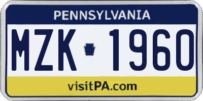 PA license plate MZK1960