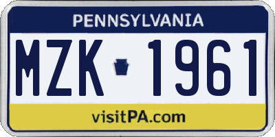 PA license plate MZK1961