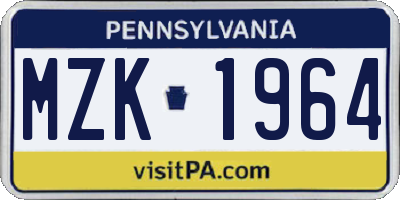 PA license plate MZK1964