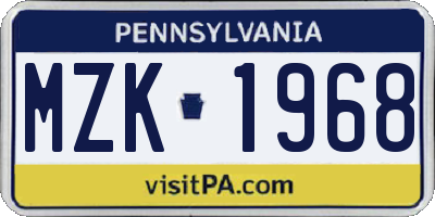 PA license plate MZK1968