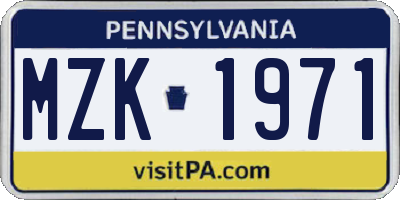 PA license plate MZK1971