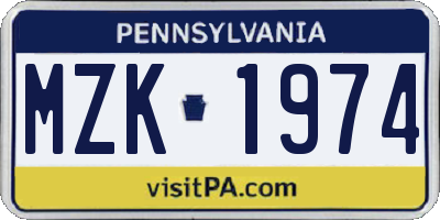 PA license plate MZK1974